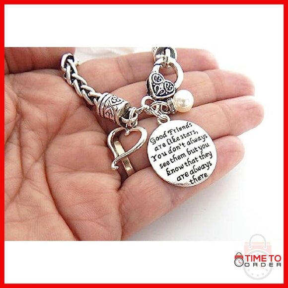 Stainless Steel Sister Charm Bracelet with Pearl Heart Gift - Picture 4 of 5